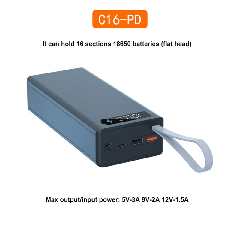 انفصال 16*18650 بطارية علبة صندوق شحن USB لحام مجاني 18650 Powerbank صندوق محمول QC 3.0 PD لتقوم بها بنفسك قذيفة الإسكان
