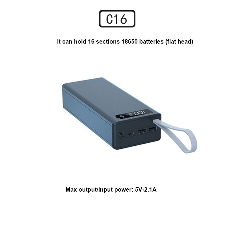 انفصال 16*18650 بطارية علبة صندوق شحن USB لحام مجاني 18650 Powerbank صندوق محمول QC 3.0 PD لتقوم بها بنفسك قذيفة الإسكان