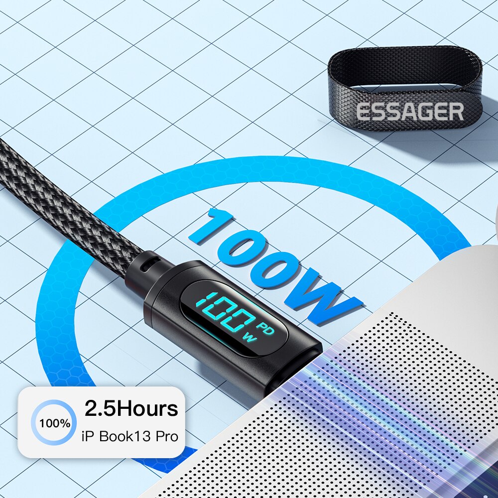 Essager PD 100 واط USB نوع C كابل إلى USB C 7A سريع شحن شاحن سلك الحبل ل ممن لهم Realme هواوي بوكو سامسونج عرض كابل