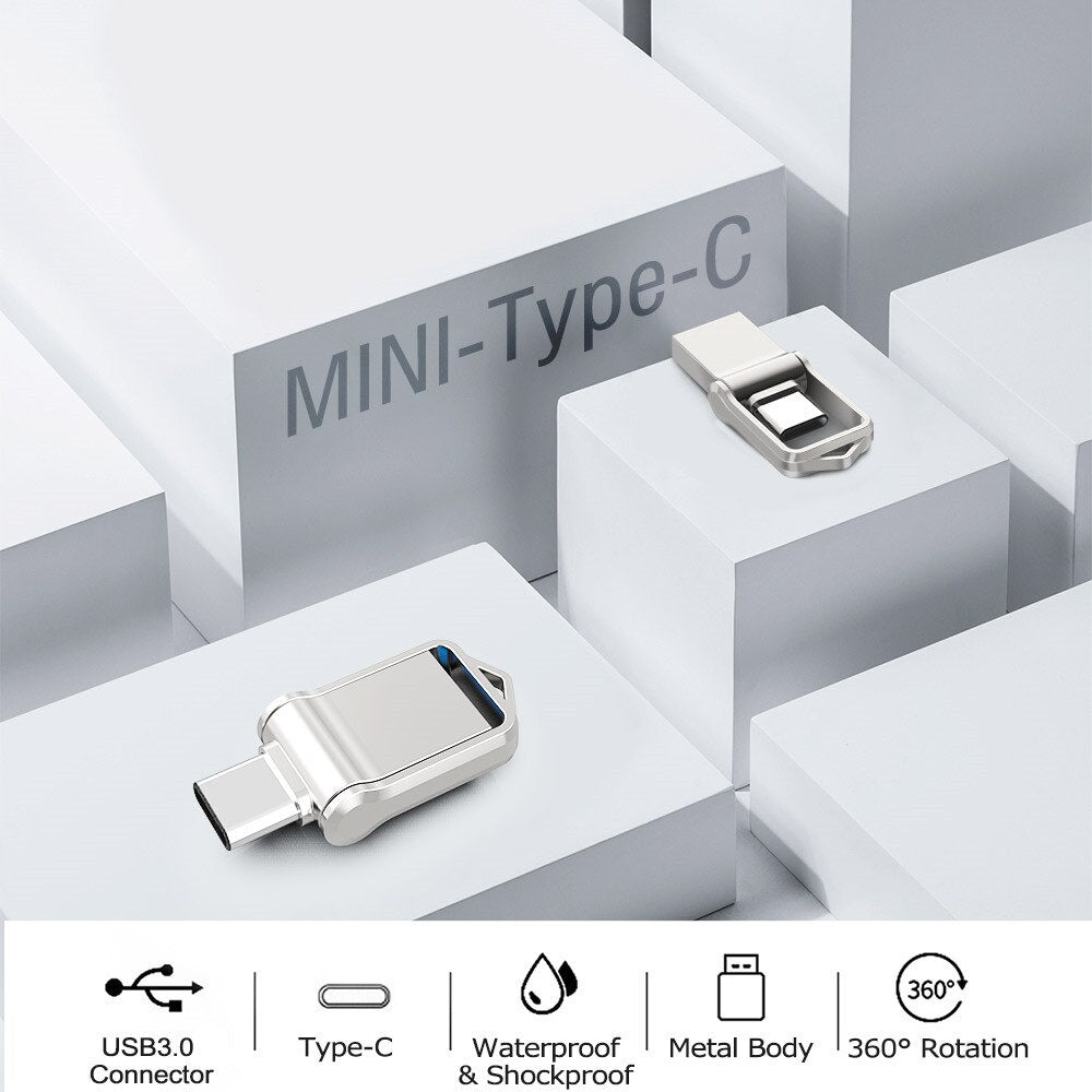 TOPESEL Mini 32GB 64GB 128GB Type C Ultra Dual USB 3.0 ذاكرة فلاش عصا الإبهام محرك يو القرص