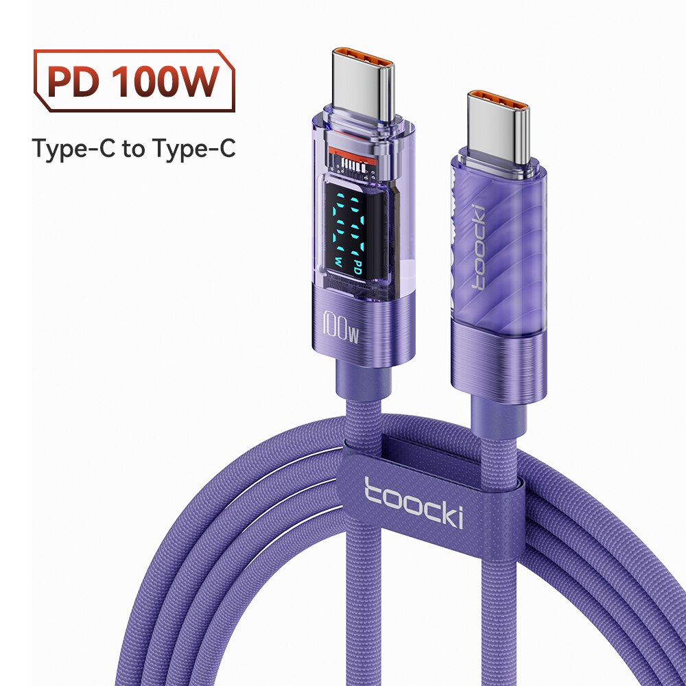 Toocki 100 واط شفاف USB C إلى نوع C كابل PD سريع تهمة USB C إلى USB C عرض كابل ل ماك بوك شاومي سامسونج Poco Realme