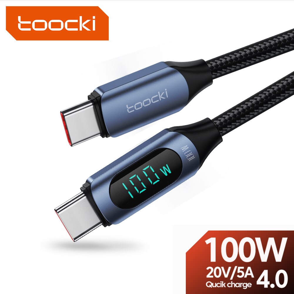 Toocki 100 واط عرض USB C إلى USB C كابل PD سريع شاحن الحبل نوع C إلى نوع C كابل ل شاومي Poco سامسونج هواوي ماك بوك باد