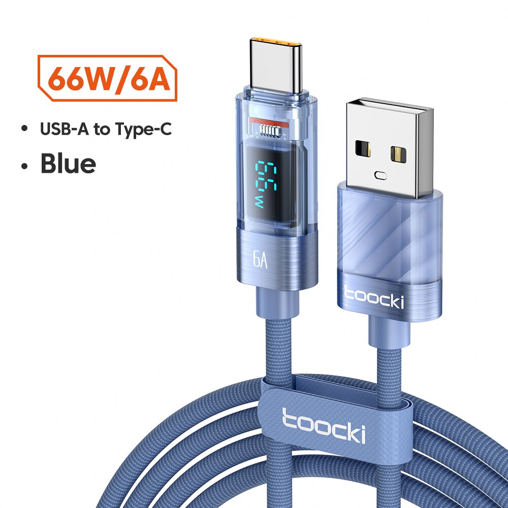Toocki LED عرض 6A USB نوع C كابل لهواوي الشرف 66 واط شحن سريع شاحن USB C بيانات الحبل لهواوي شاومي بوكو Oneplus