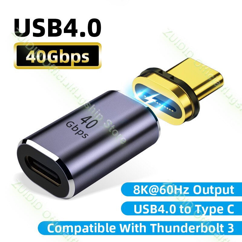 كابل محول مغناطيسي USB4.0 Thunderbolt3 USB C إلى Type C 40Gbps 100 واط للشحن السريع كابل محول مغناطيسي 8K @ 60Hz USB Type C محول